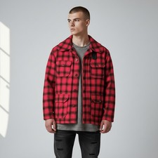 Vintage 70s Woolrich 44 Wool Blend Mackinaw Red Buffalo Plaid Jacket Gorpcore