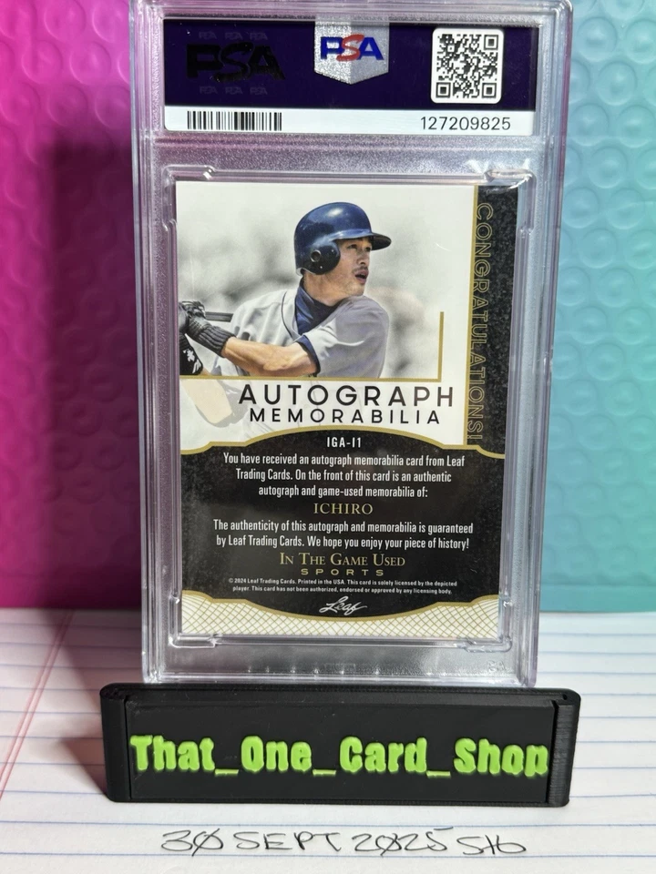 2024 Leaf In The Game Used Ichiro Suzuki Patch Auto #1/1 PSA 8 NM/MT 🚀 HOF 📈 - Image 2 of 2