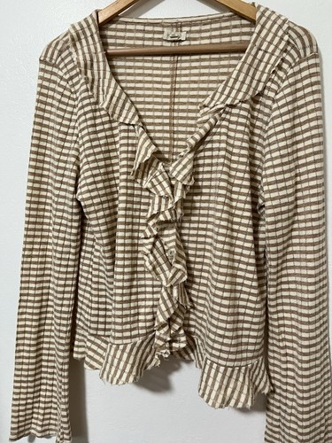 Anthropologie Pilcro Ruffled Stripe Button Cardigan Size XL Cottagecore Feminine - Picture 3 of 6