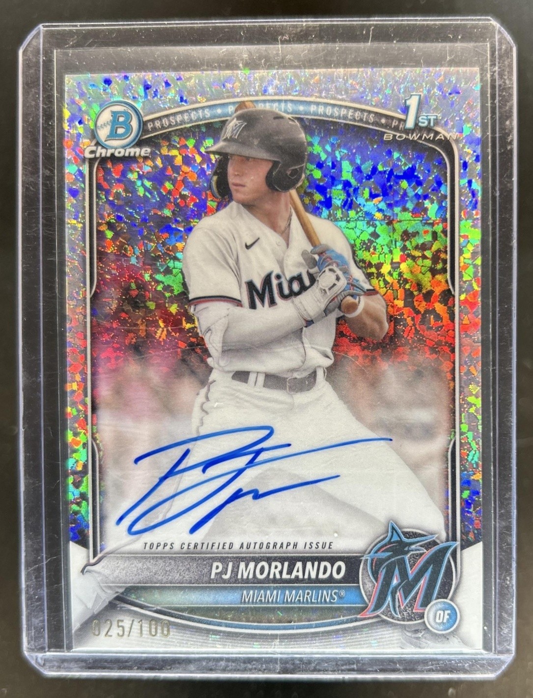 2025 Bowman PJ Morlando Chrome Auto Mini Diamond Refractor 1st #/100 Marlins