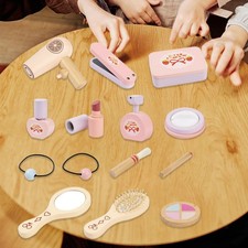 Wood Makeup Set Kids Hair Salon Playset Early Learning Lipstick Pretend Play