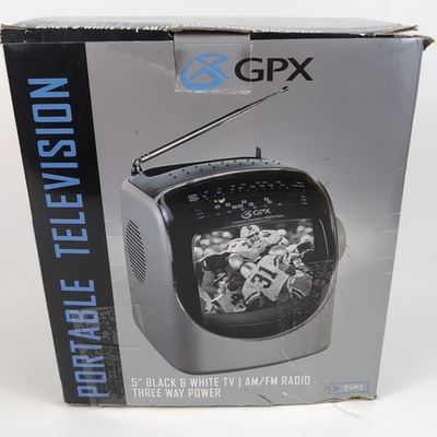 #ad NEW GPX Portable Television 5quot; Black amp; White TV AM FM Radio Three Way Power TVP2 $29.95