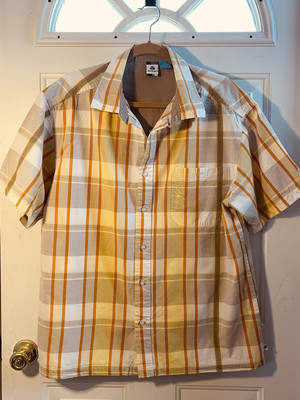 Phys Sci Shirt Mens Extra Large L Orange& Yellow Cotton Short Sleeve  Plaid