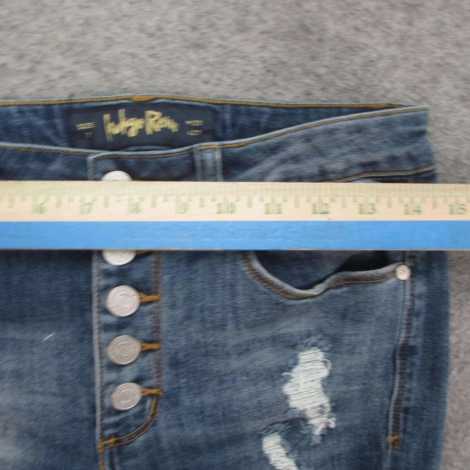 Indigo Rein 牛仔裤女式 7/8 蓝色破洞紧身纽扣门襟 W27 L27 — 第 3/4 张图片