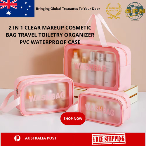 2 in 1 Clear Makeup Cosmetic Bag Travel Toiletry Organizer PVC Waterproof Case