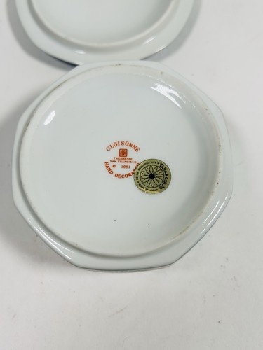 Vintage Takahashi Cloisonne 1981 Porzellan blaue Blumen mit Vogel Schmuckschatulle - Bild 8 von 13