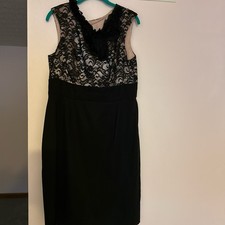 Black Lace Ruffle Sheath Dress Sleeveless Knee Length Round Neck Party Women's