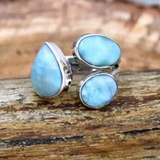 Larimar Solid 925 Sterling Silver Beautiful Statement Lovely Ring, All Size M598