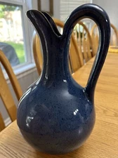Always Azul Pottery Villa Grove Colorado Blue And Speckled Pitcher 11” Tall