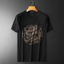 Fashion Dragon Rhinestone Summer Short Sleeve Luxury Men Trend Cotton T-Shirt
