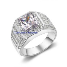 Natural White topaz Gemstones with 925 Sterling Silver Ring For Men's 321