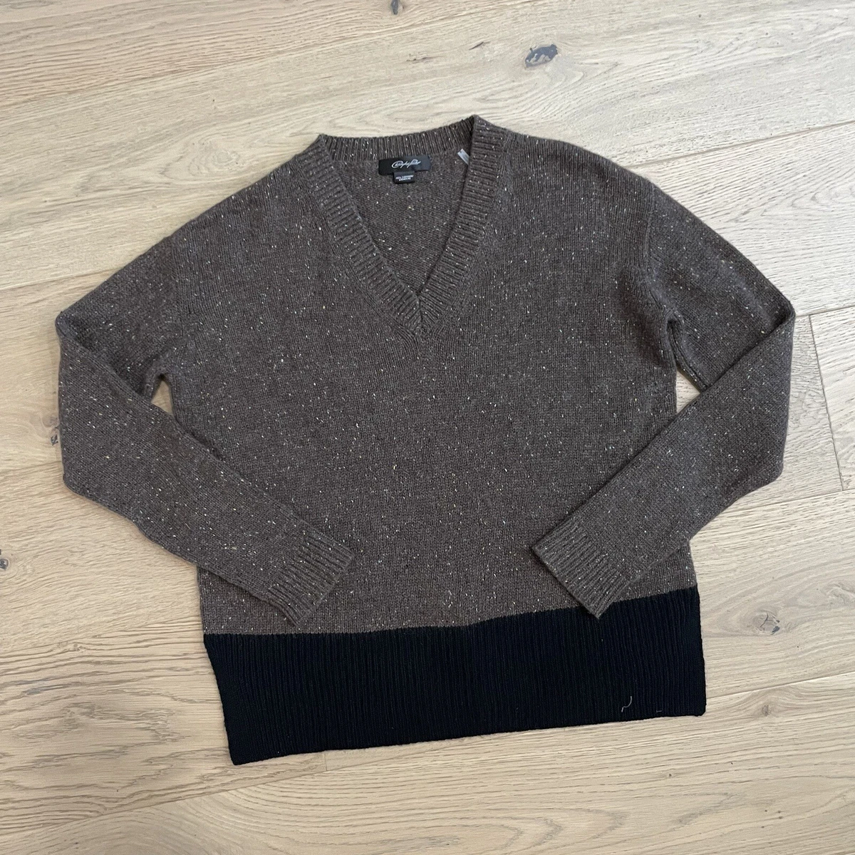 Christopher Fischer Brown Black V Neck Cashmere Sweater Size
