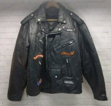 Diamond Plate Genuine Buffalo Leather Motorcycle Jacket Men's 2X with Patches