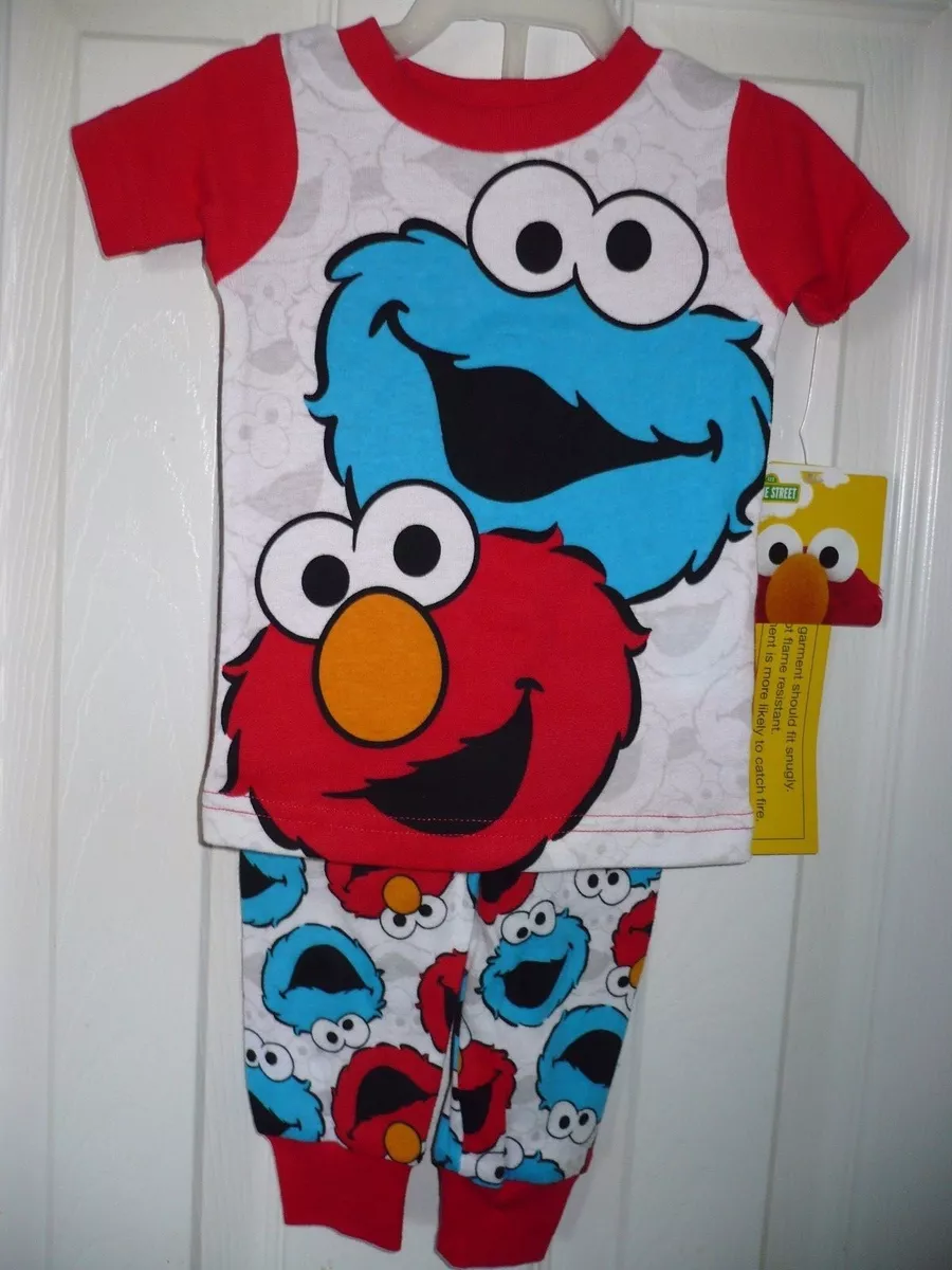 Elmo Cookie Monster Boys Pajamas Size 9 MONTHS Shirt Pant Snug