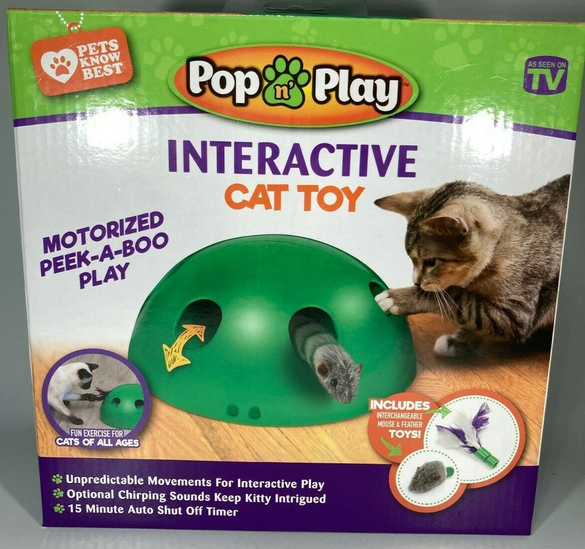 Pets Know Best Pop N' Play Peek-A-Boo Cat Toy, Green