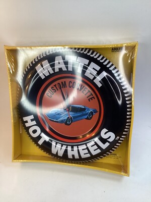 Hot Wheels Redline Corvette 12'' RARE Tin Wall button Clock New Sealed (D3)