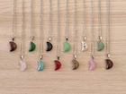 Moon Pendant Gemstone Necklace Crystal Crescent Natural Reiki Healing Polished