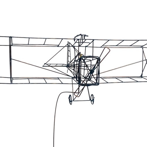 AVIATION ART WIRE SCULPTURE Airplane Plane Vtg MCM Large WW1 Era Biplane - Picture 11 of 17