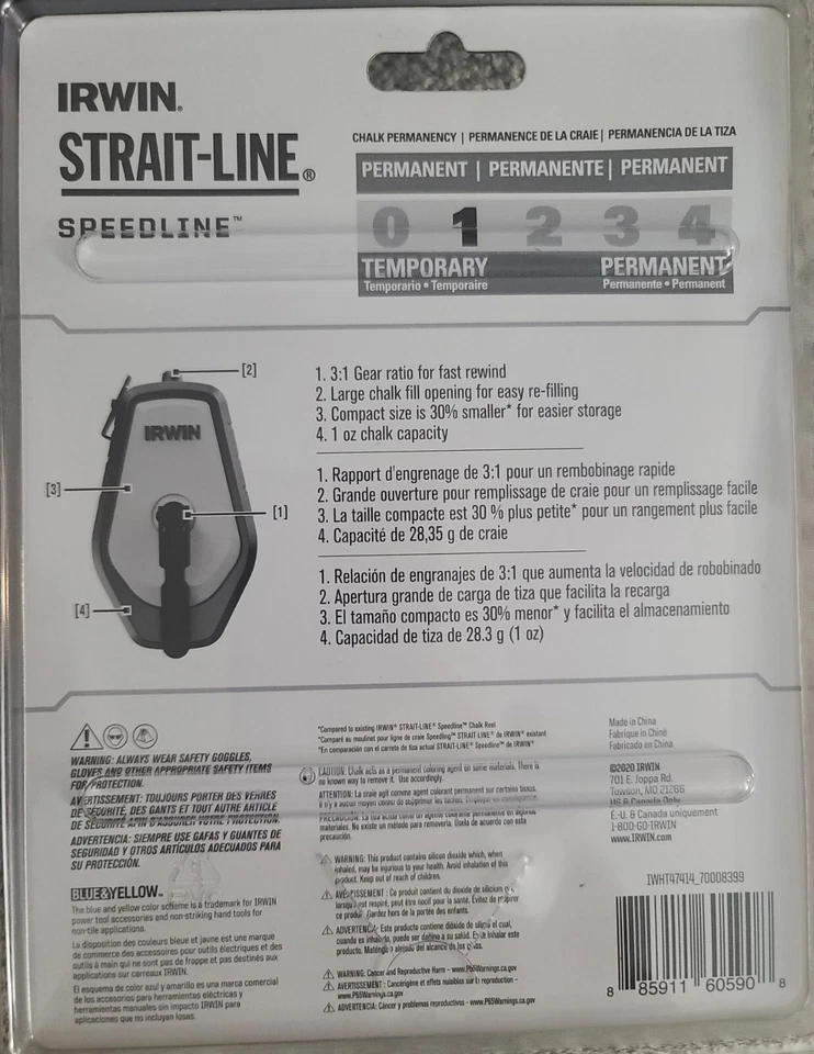 Irwin Strait-line Fast 30 Ft Retrieve Reel And 4 Oz Blue Chalk Combo Set New. - Image 2 of 3