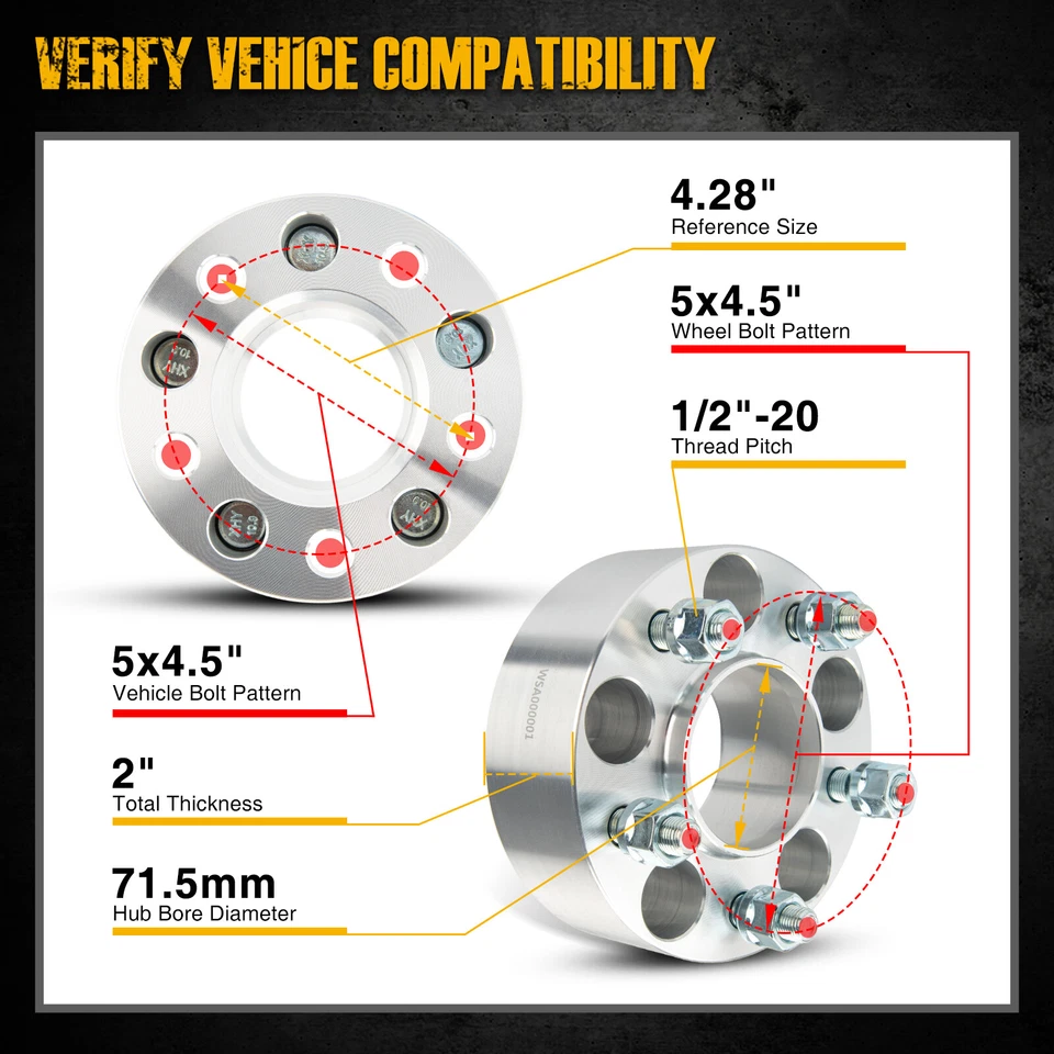 4Pc 2" 5x4.5 Hub Centric Wheel Spacers 1/2"x20 For 1987-2006 Jeep Wrangler YJ TJ - Image 2 of 4