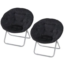 2x Faux Fur Saucer Chairs Stool Soft Folding Moon Chairs For Living Room Sofa