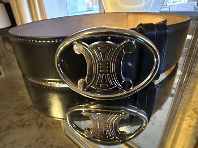 Celine Triomphe Leather Belt BLACK Italy RARE - L (approx. 85-90) Celine Triomphe Leather Belt BLACK Italy RARE - L (approx  main image 3