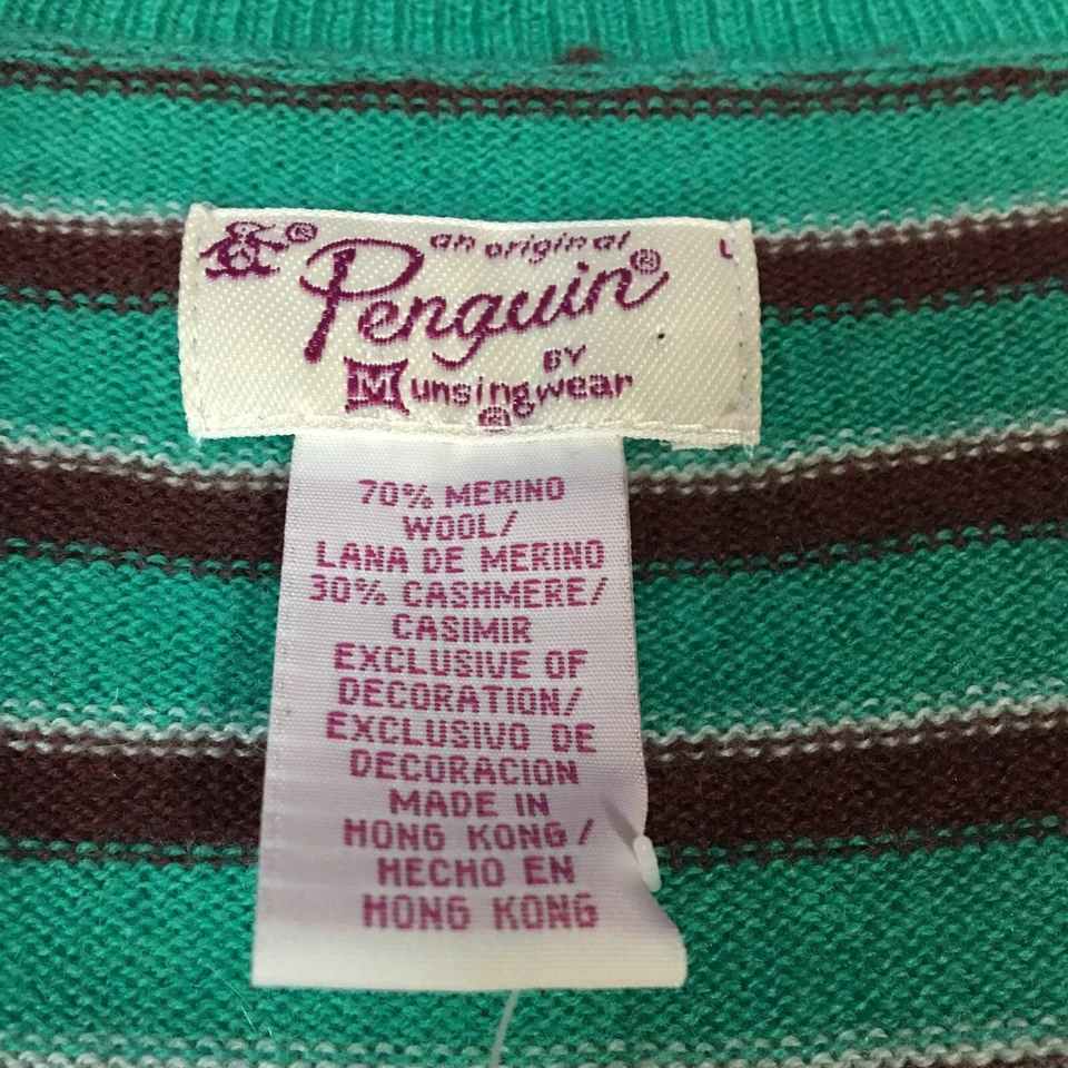 Suéter Penguin Mujer Lana Cachemira Talla L Verde Rayas Cuello Redondo Nuevo con Etiquetas $160 Foto 4 de 4