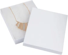 Jewelry Gift Boxes 500 # 75 White Matte Cotton Filled Lidded Lid  7" X  5 ½ X 1"