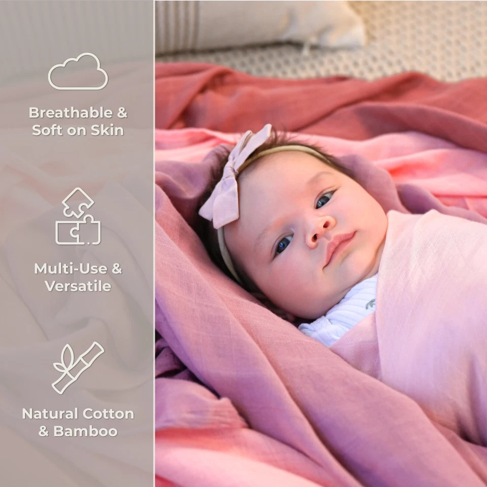 Mantas envolventes de muselina - Mantas suaves para bebé niña (47 x 47 pulgadas) - Paquete de 4 Foto 3 de 4