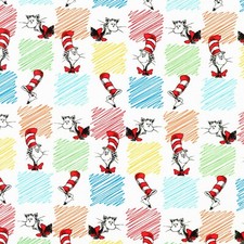 BTY Dr Seuss The Cat in The Hat Color Plaid White Cotton Fabric By The Yard