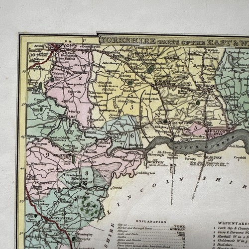 Joshua Archer Yorkshire East West Riding antike alte viktorianische Karte 1808 Farbe - Bild 6 von 13