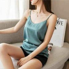 Women Silk Satin Thin Camis Tank Top Strap Basic Top Chiffon Sleeveless Vest