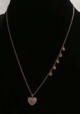 MICHAEL KORS GOLD TONE HEART PINK RHINESTONE CRYSTAL CHAIN PENDANT