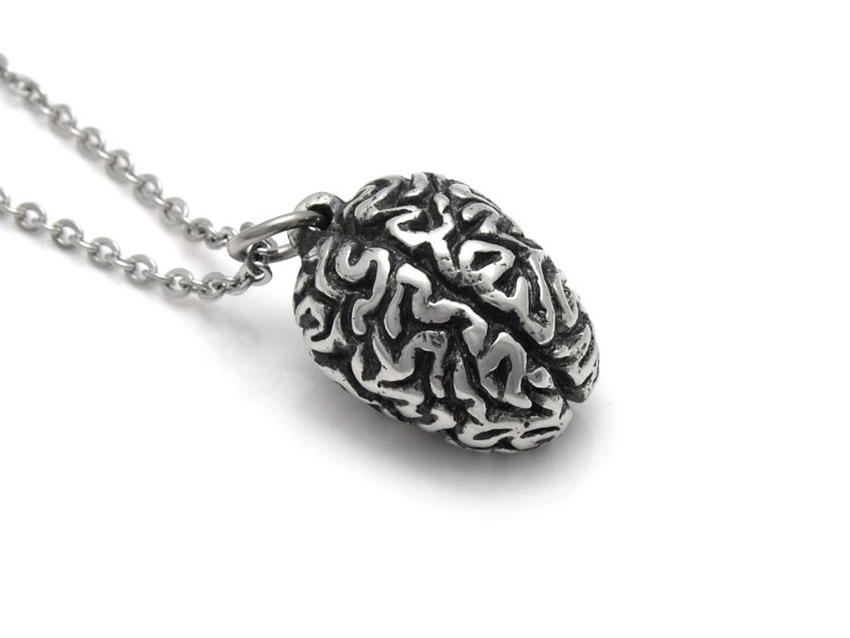 Anatomical Human Brain Pendant Necklace in Pewter, Handmade Neurologist Jewelry - Image 2 of 4