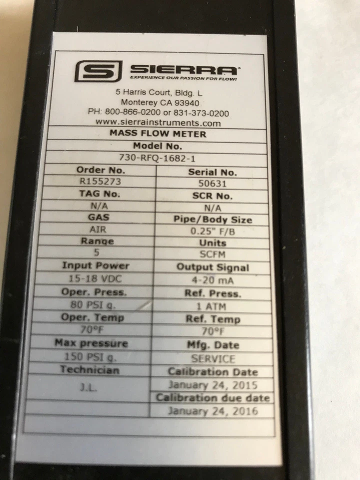SIERRA 730-RFQ-1682-1 FLOW METER 730-RFQ-1682-1,76869,,AA,SK - Image 2 of 4