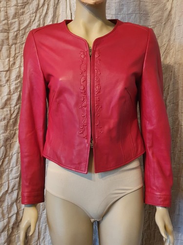 Meindl seltene 100% Leder rote Jacke mit vorne bestickter Einlage Gr. 38