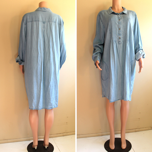 J Jill Denim Shirt Dress Womens 3X Plus Blue Button Up LS Pintucked Knee Pockets - Picture 3 of 8