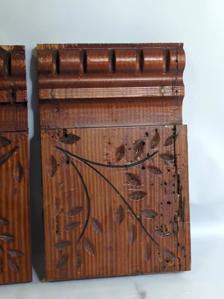 2 Plinth Blocks Antique Floral Dark Tone Carved Trim Architectural Salvage 9" - Image 3 of 4