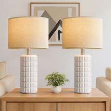 23" Modern Ceramic Table Lamps Set of 2, Lamps for Bedroom, White