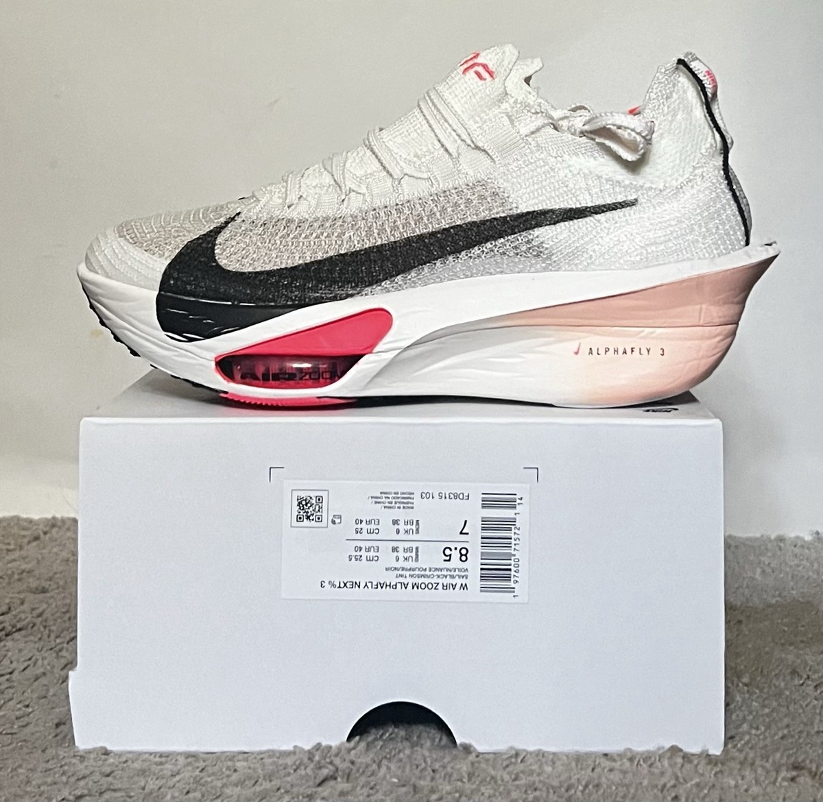 Size 8.5W- Nike Air Zoom Alphafly NEXT% 3 Sail Hot Punch FD8315