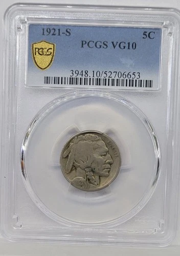 1921-S Buffalo Nickel - PCGS VG 10 - Gold Shield