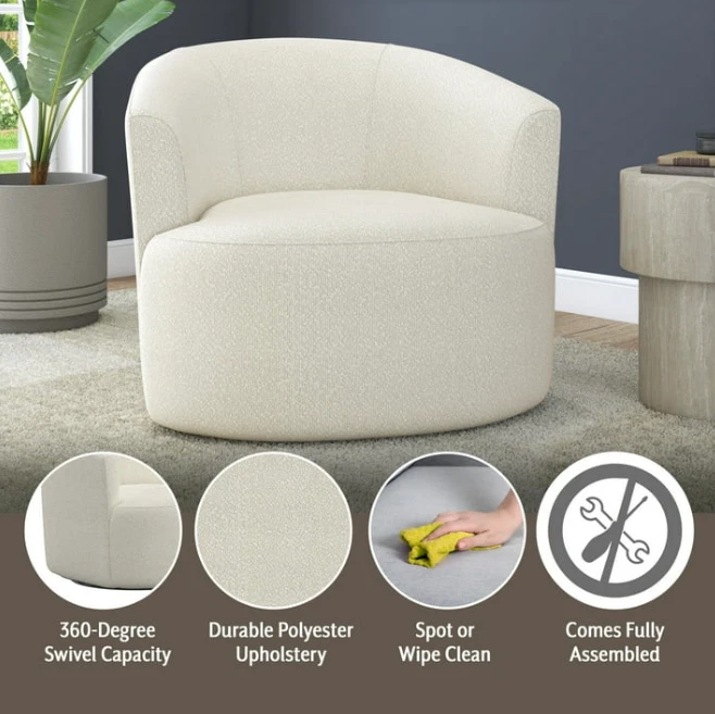 Silla giratoria Mainstays Boucle, crema Foto 3 de 4