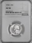 1934-P 25C WASHINGTON SILVER QUARTER  NGC AU58 #8405238-016  (TONING SPOTS)