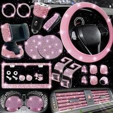 Glamorous 27-piece Car Accessories With Pink Rhinestones - Perfect For Gifting