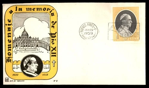Mayfairstamps Argentina FDC 1959 Saint Pio XII memoriam First Day Cover aaw_9095