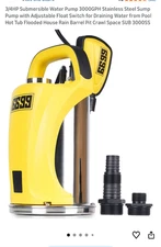 6699 3/4HP 3000GPH Portable Utility Sump Pump Submersible