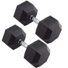 Body Sport Rubber Encased Hex Dumbbell Weight   Exercises   65 lb Pair