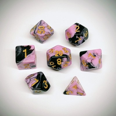 DnD dice RPG Würfel 7-teilig rosa schwarz D&D DSA W4 - W20 D4 - D20