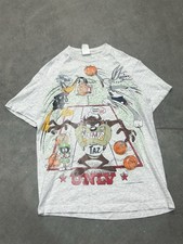 Vintage 90s Mens L Grey Single Stitch Looney Tunes Taz Basketball Shirt