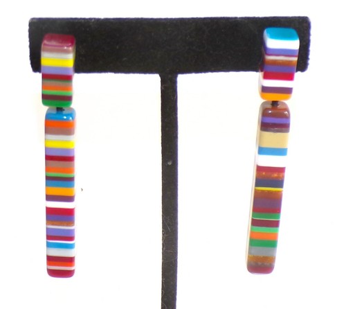 Sobral Pop Art Clarissa Day Multicolor Striped Dangling Artist Made Earrings - Picture 5 of 6